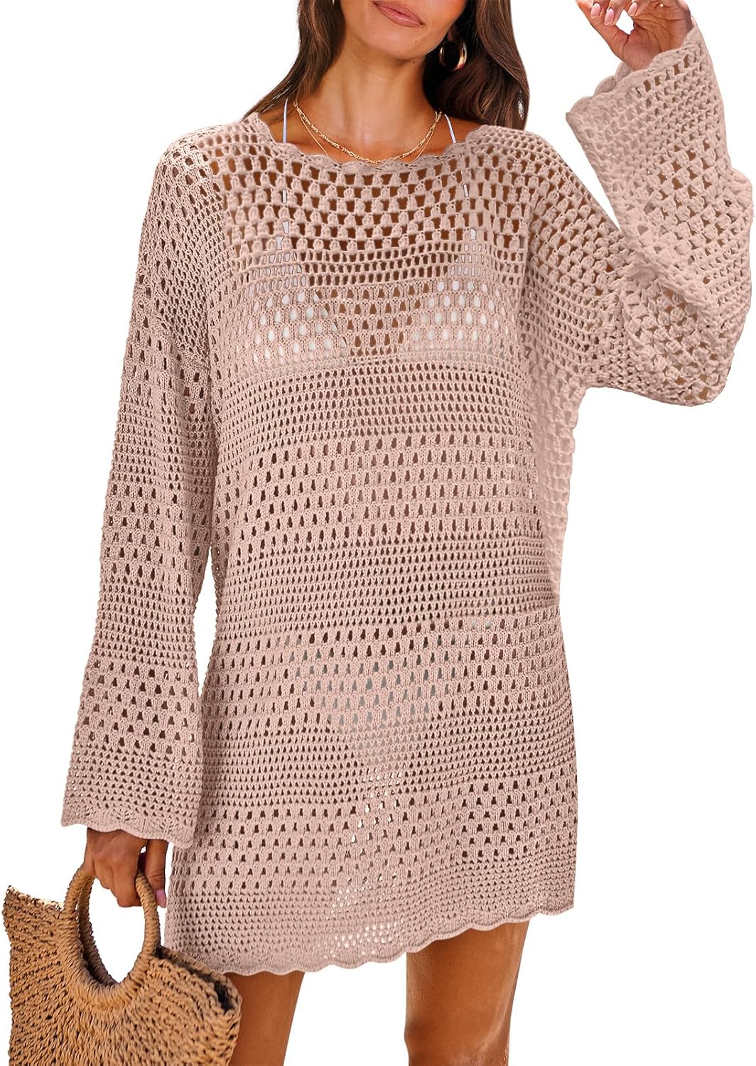 ANRABESS Women Swimsuit Crochet Swim Cover Up for Summer Fun