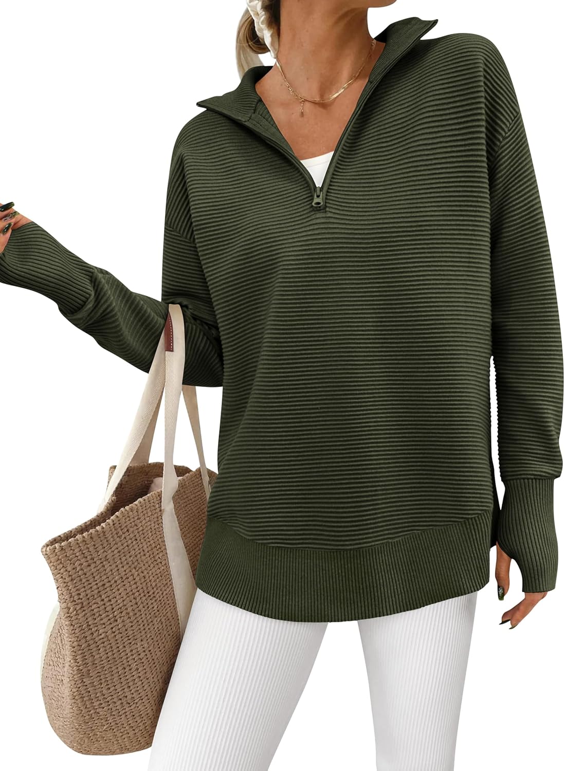 PRETTYGARDEN Womens Long Sleeve Quarter Zip Pullover Sweater