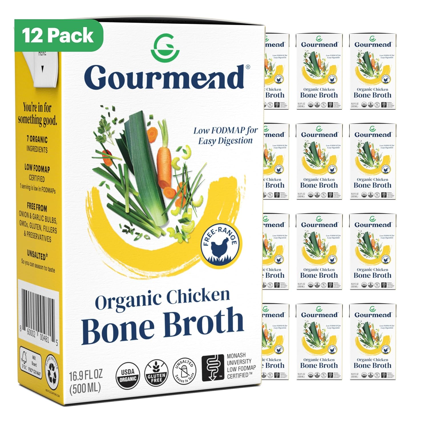 Organic Unsalted Chicken Bone Broth - 12 Pack of 16.9oz