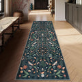 Insect Botanical 2ft 6inx10ft Black Runner Rug - Soft Non Slip