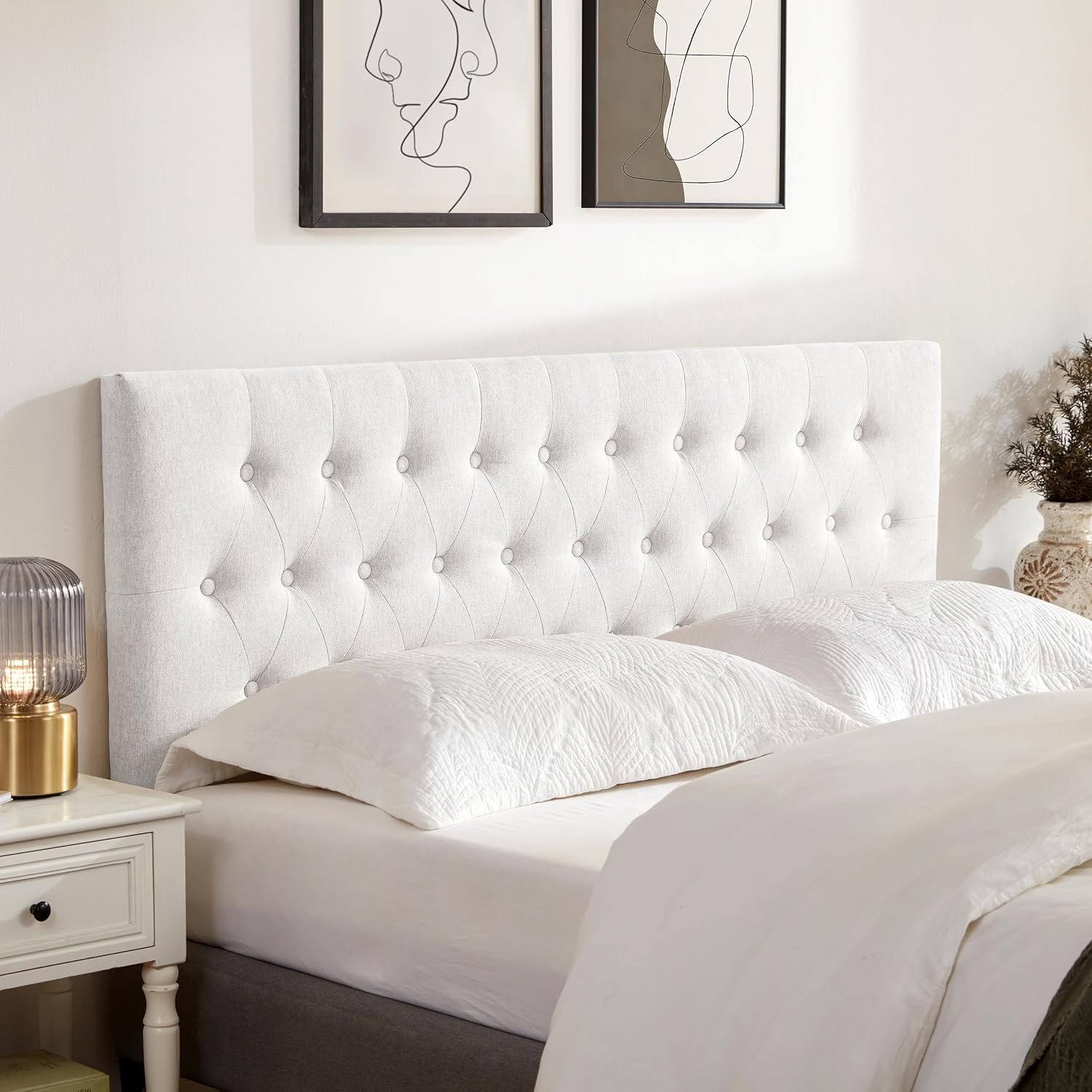 Tufted Upholstered Queen Size Headboard with Adjustable Height