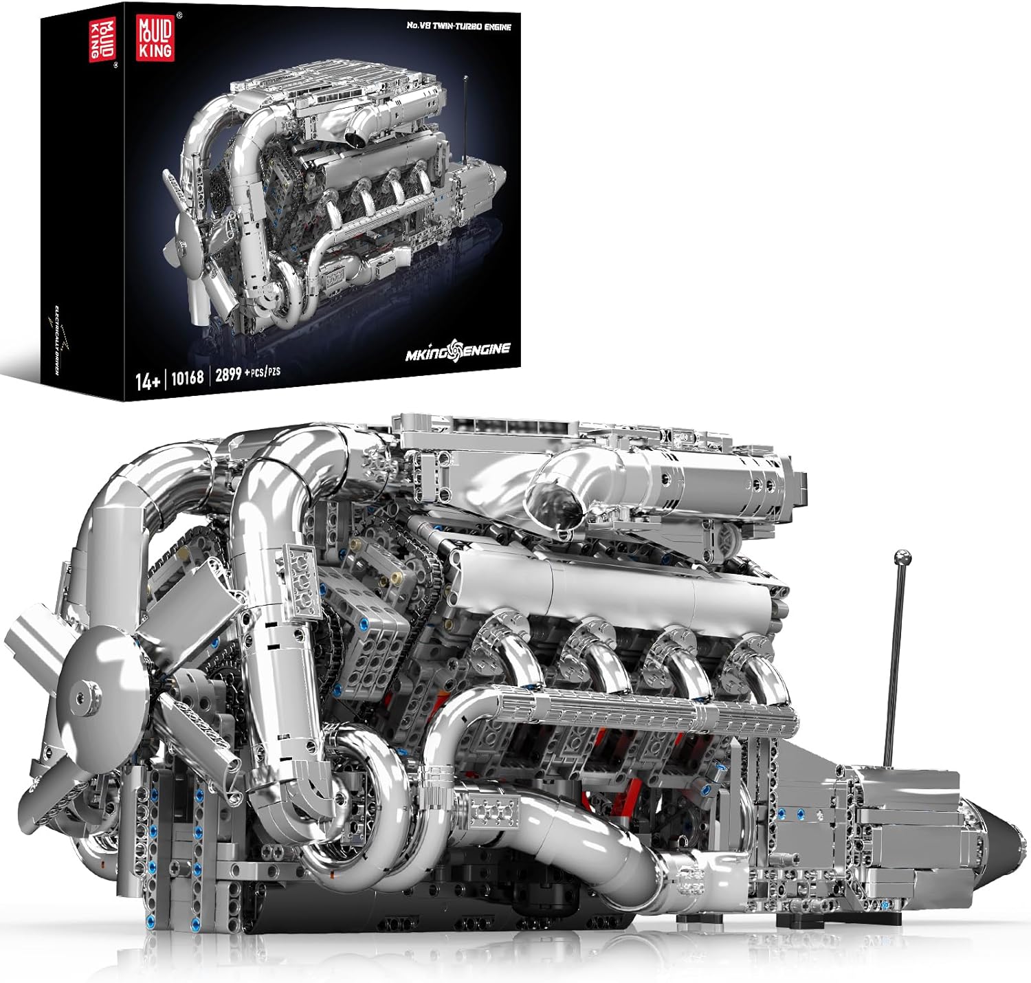Mould King V8 Twin-Turbo Engine Model Kit for Enthusiasts