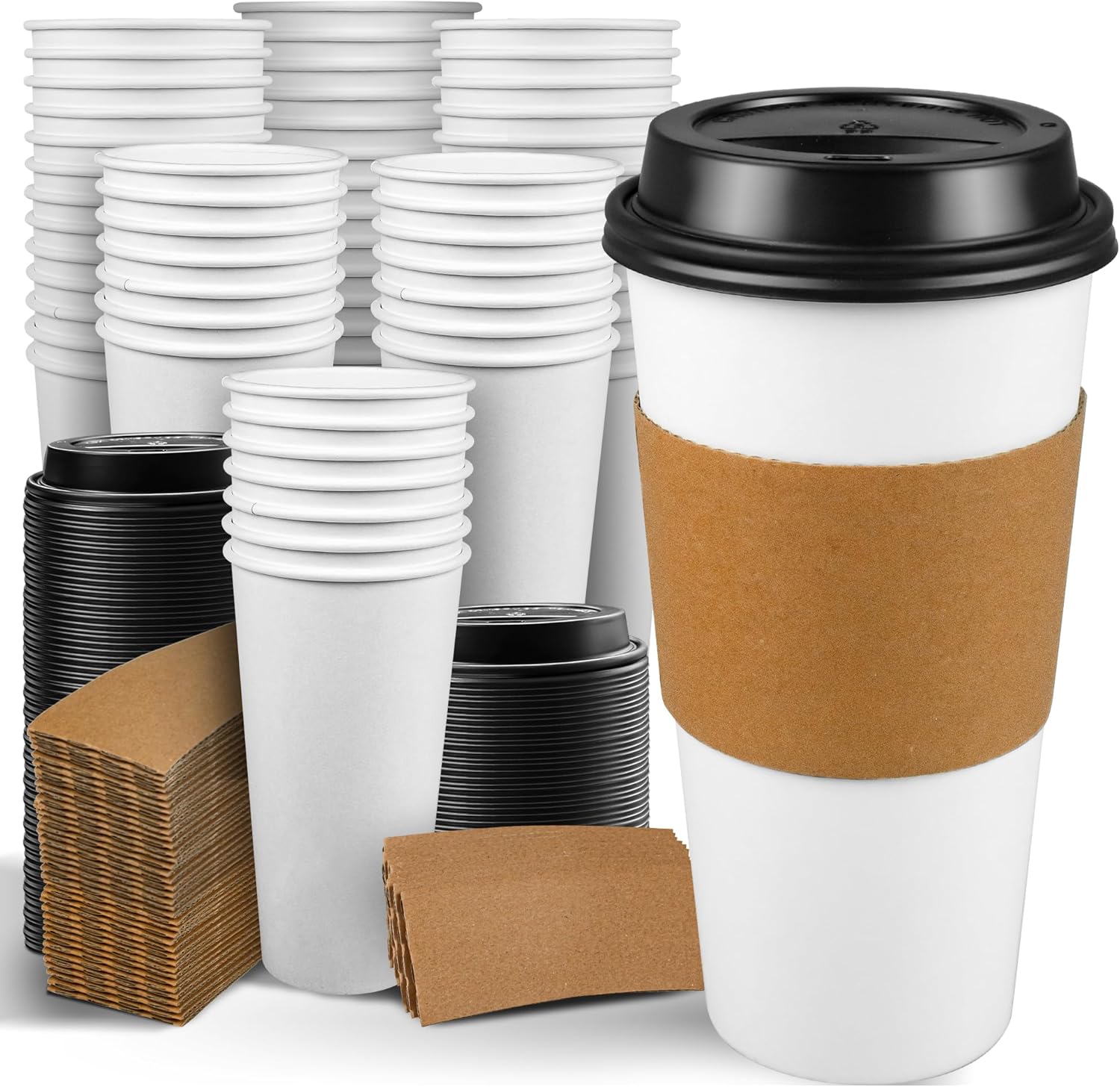 Ginkgo 100 Pack 20 oz Coffee Cups with Lids & Sleeves - Hot Drink To Go!