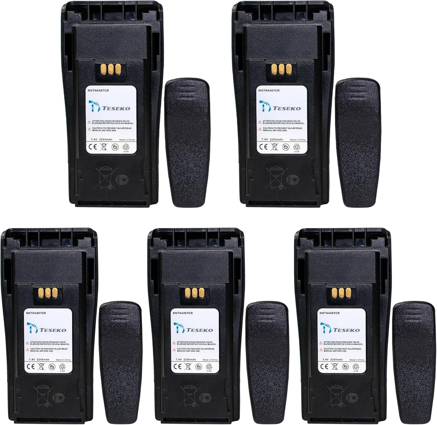 5 Pack 7.4V 2250mAh Li-ion Battery for Motorola Two-Way Radios