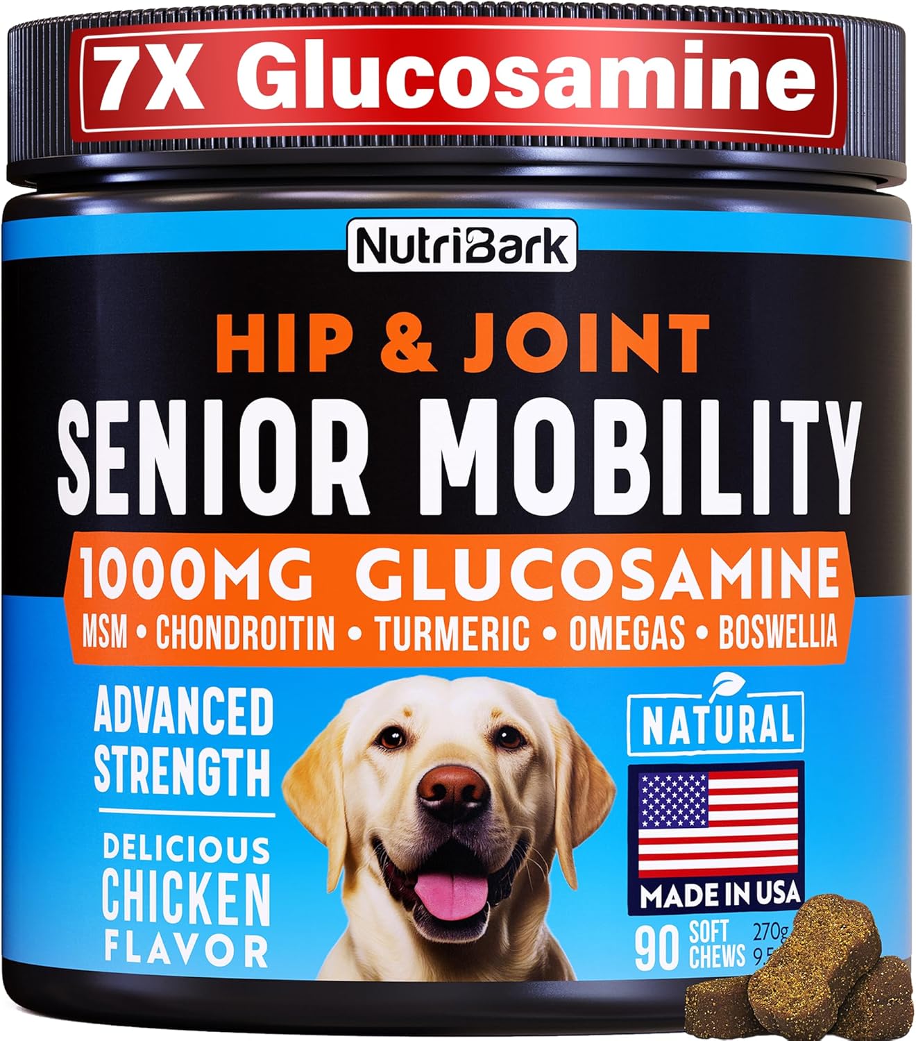 Senior Dog Joint Supplement with Glucosamine for Pain Relief