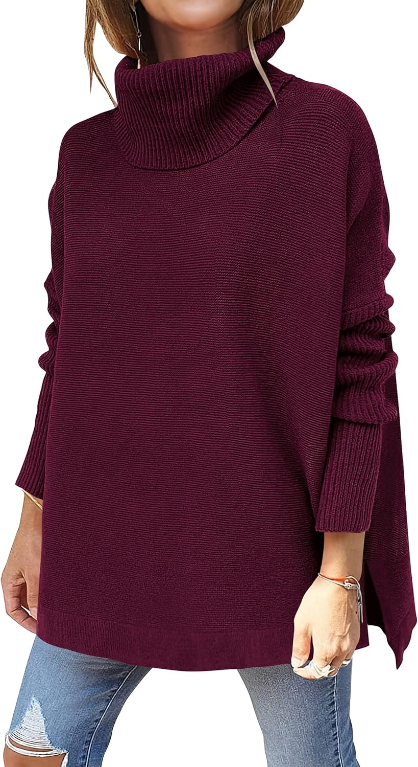 Oversized Turtleneck Batwing Sleeve Sweater for Women