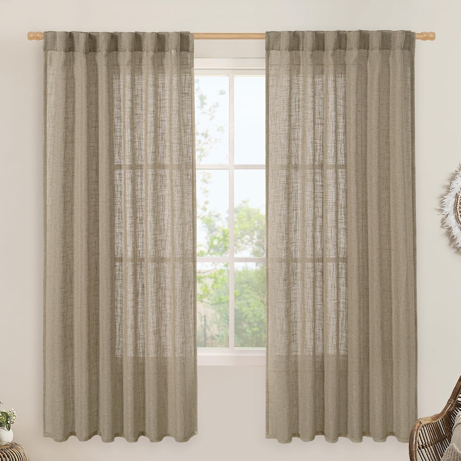 LAMIT Taupe 72 inch Linen Curtains for Living Room and Bedroom