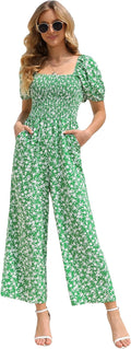 Summer Jumpsuit Floral Wide Leg Romper - Flowy Dressy Casual