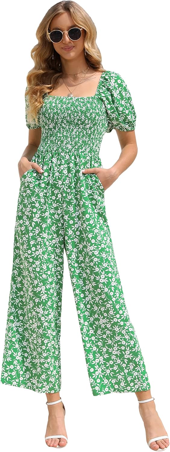 Floral Summer Jumpsuits for Women - Dressy Casual Wide Leg