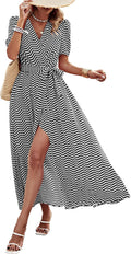 Women's Summer Maxi Dress - Flowy Wrap V Neck Beach Dress