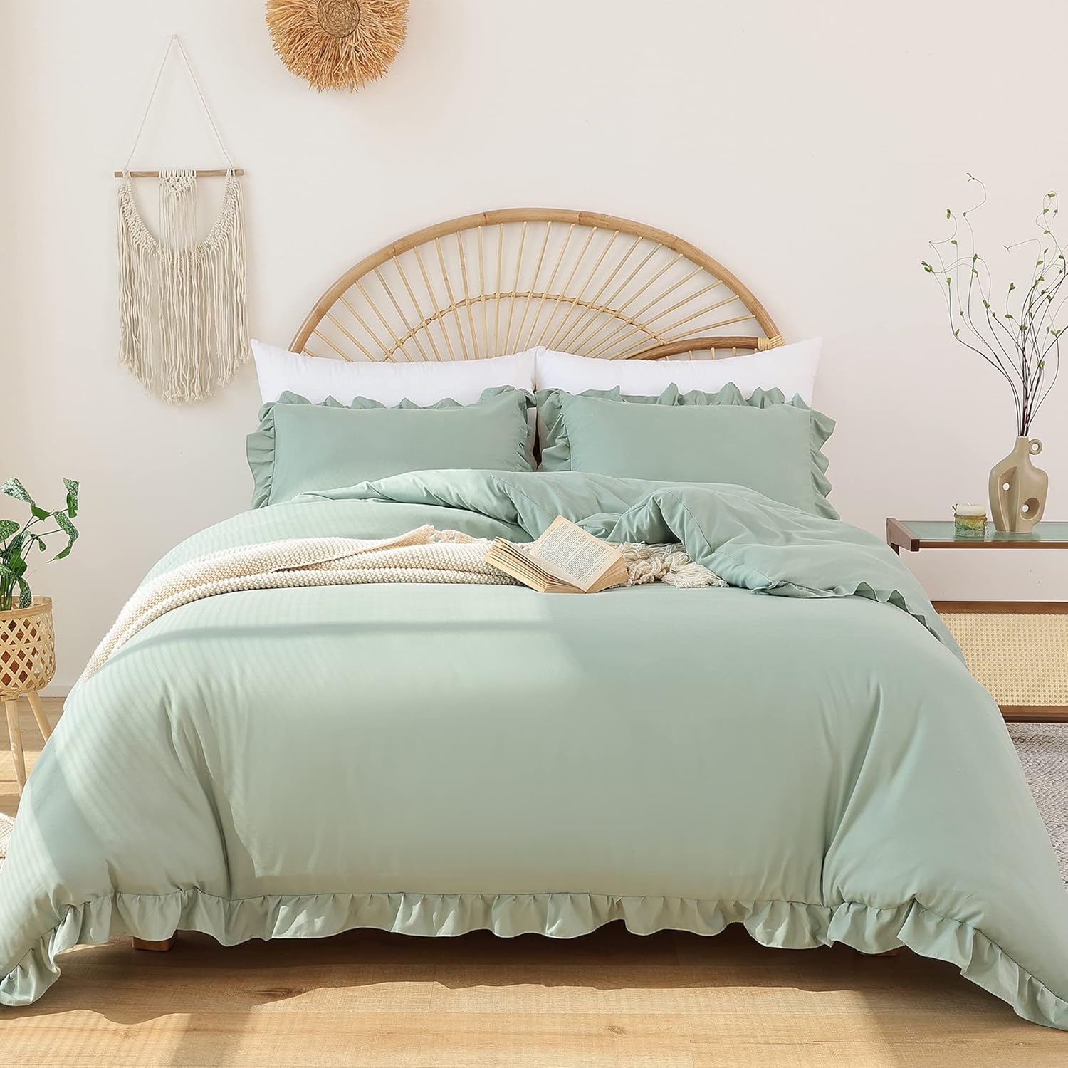 JANZAA King Size Sage Green Comforter Set for Cozy Sleep