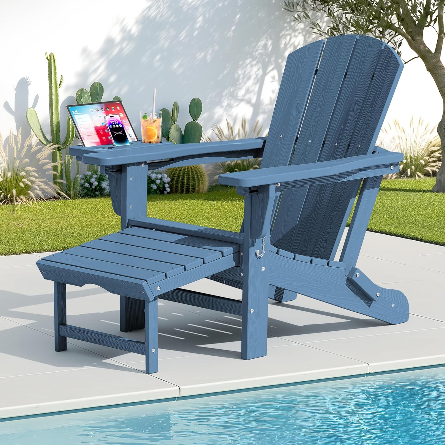 Adjustable Folding Adirondack Chair with Footrest & Organizer