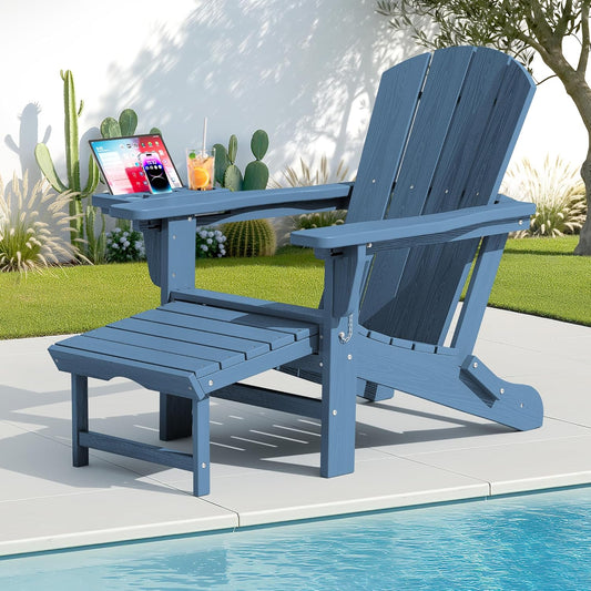 Adjustable Folding Adirondack Chair with Footrest & Organizer