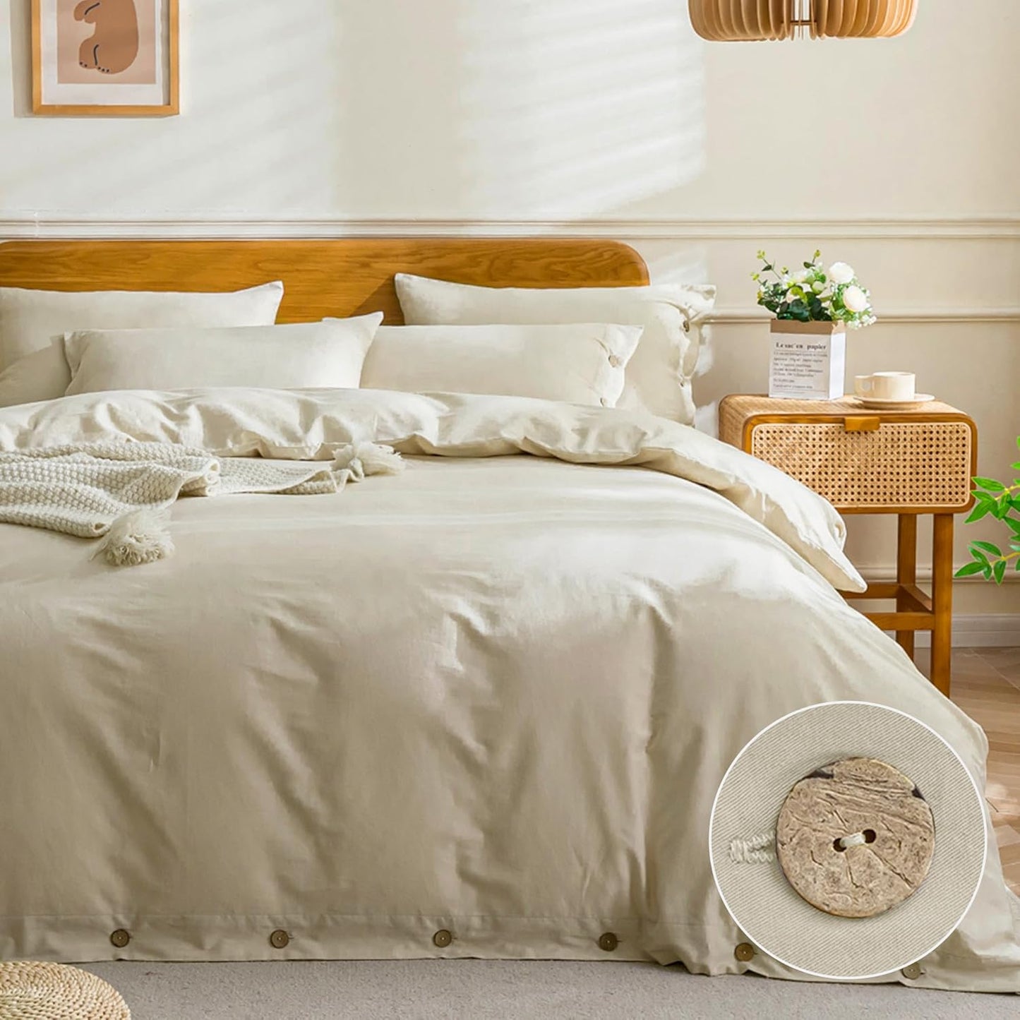 JELLYMONI Cotton Duvet Cover Twin Size - Light Khaki Soft Bedding
