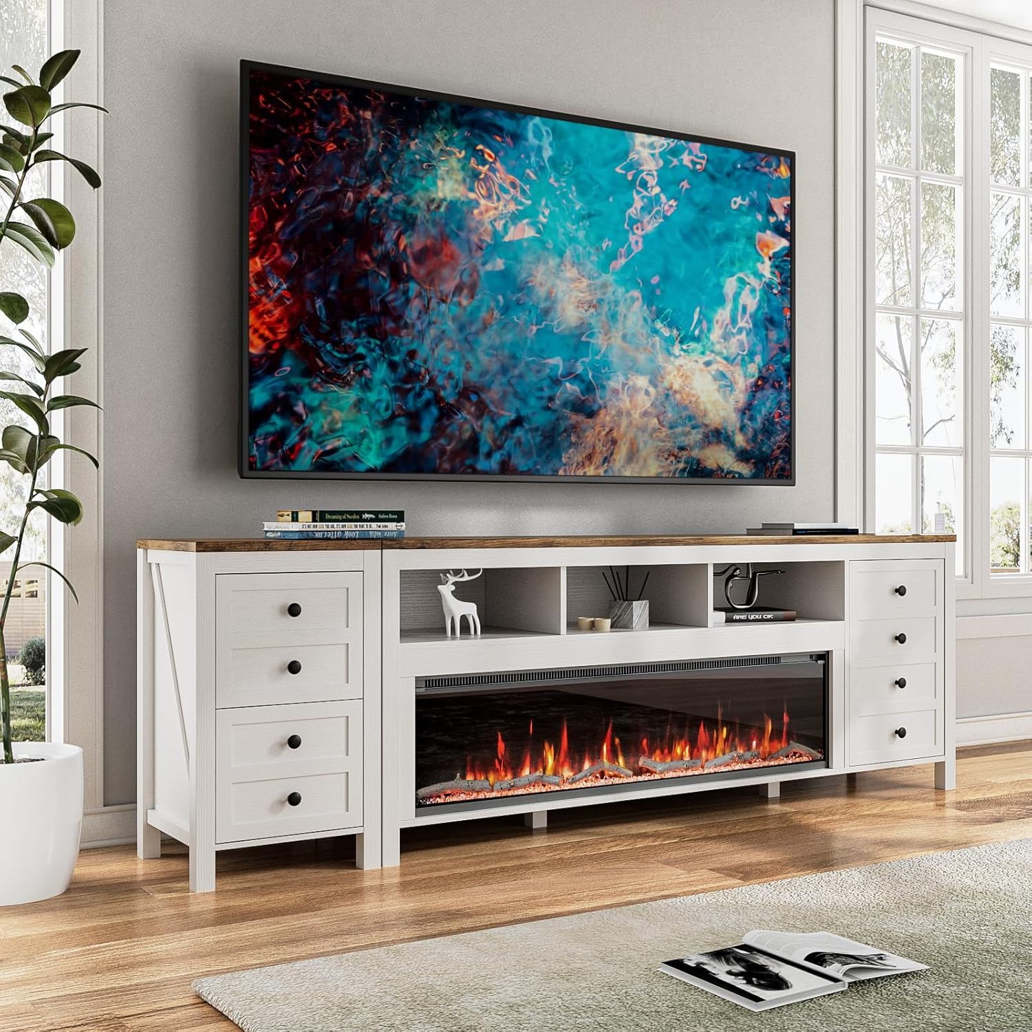 Farmhouse TV Stand with 50 Electric Fireplace