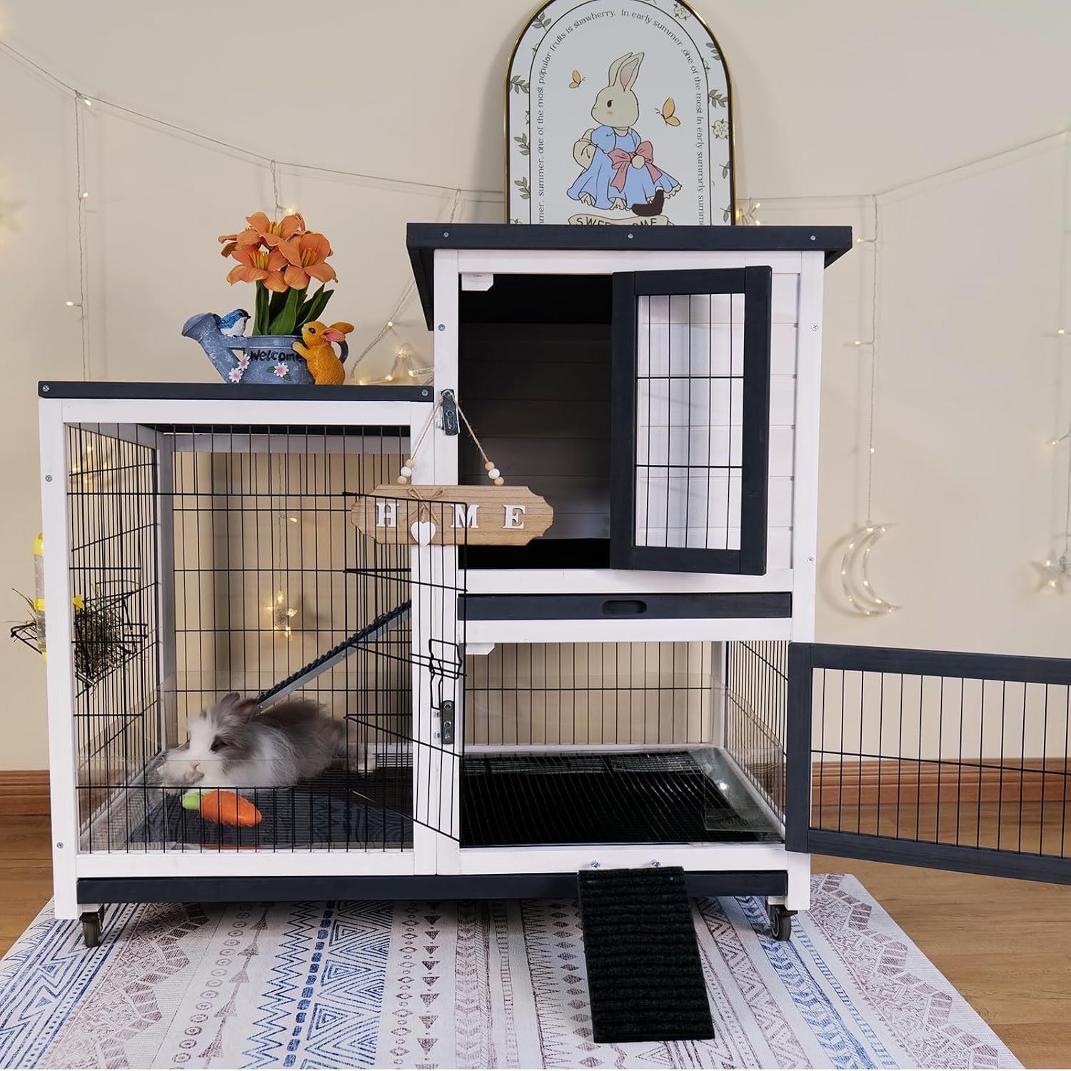 Indoor Outdoor Rabbit Hutch with Urine Guards for Small Pets