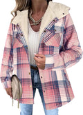 Womens Plaid Shacket Jacket Hooded Sherpa Lined - Cozy Layering