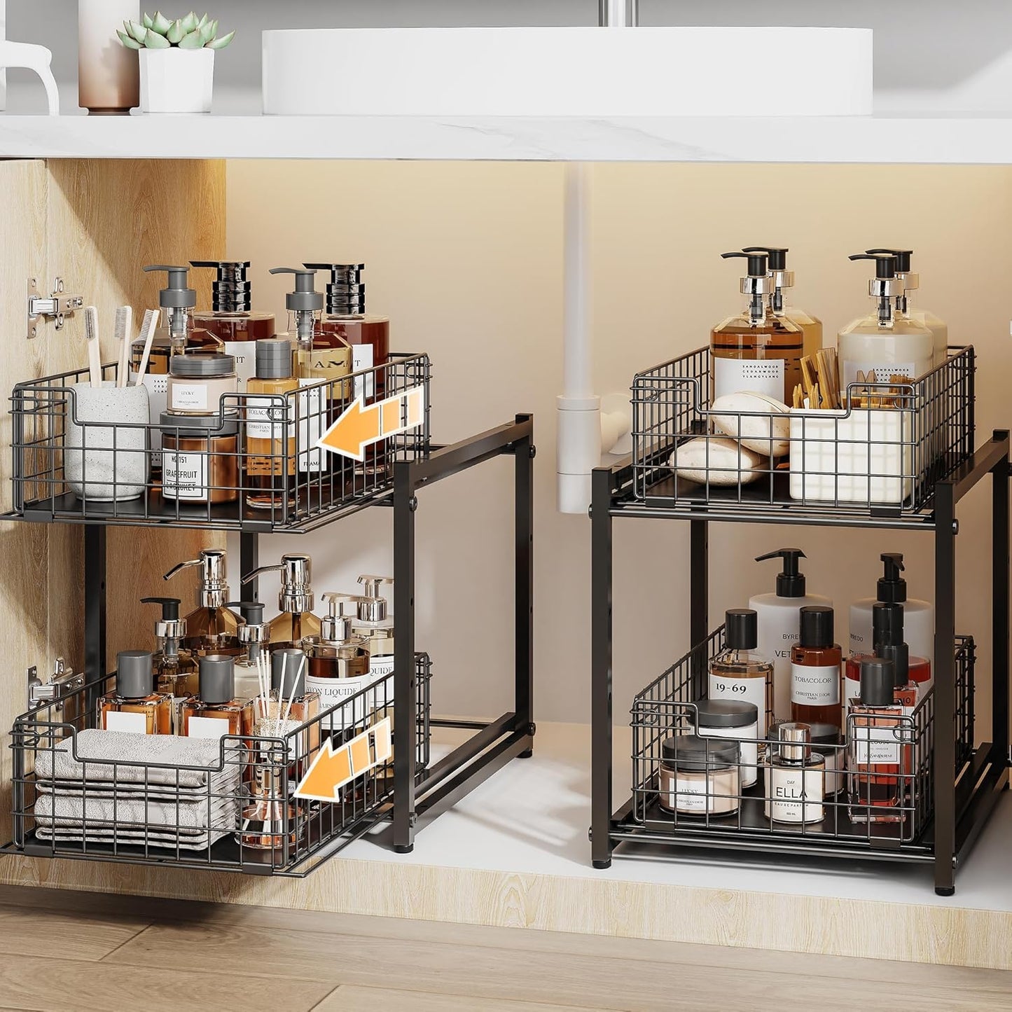 Under Sink Organizer with 2-Tier Pull Out Design for Storage