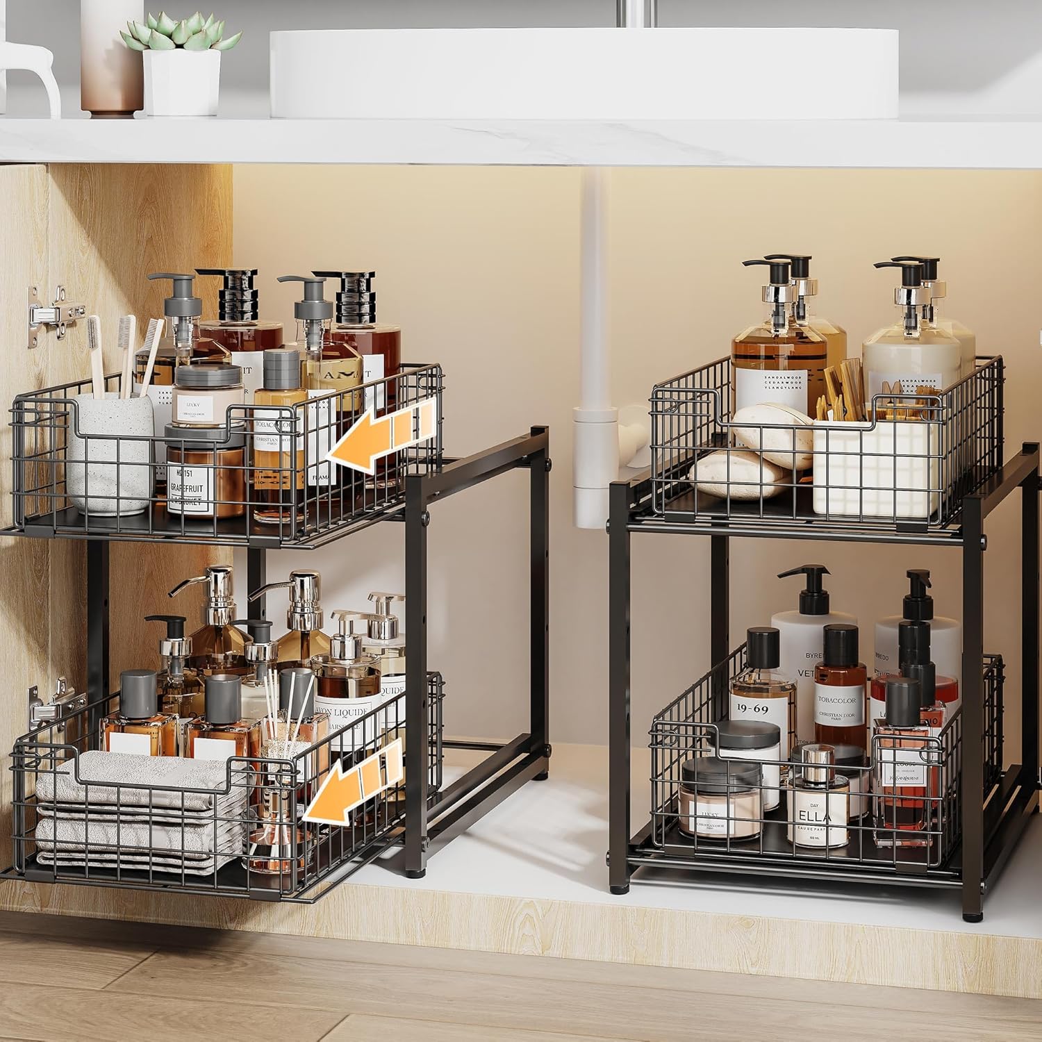 Under Sink Organizer with 2-Tier Pull Out Design for Storage