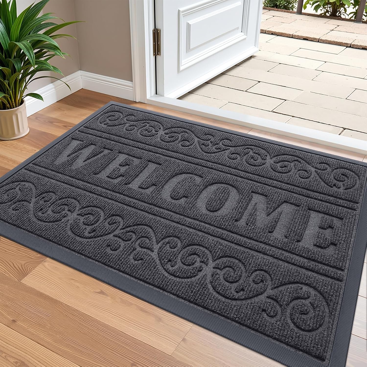 OLANLY Welcome Door Mat: Heavy Duty Waterproof Indoor Outdoor Mat