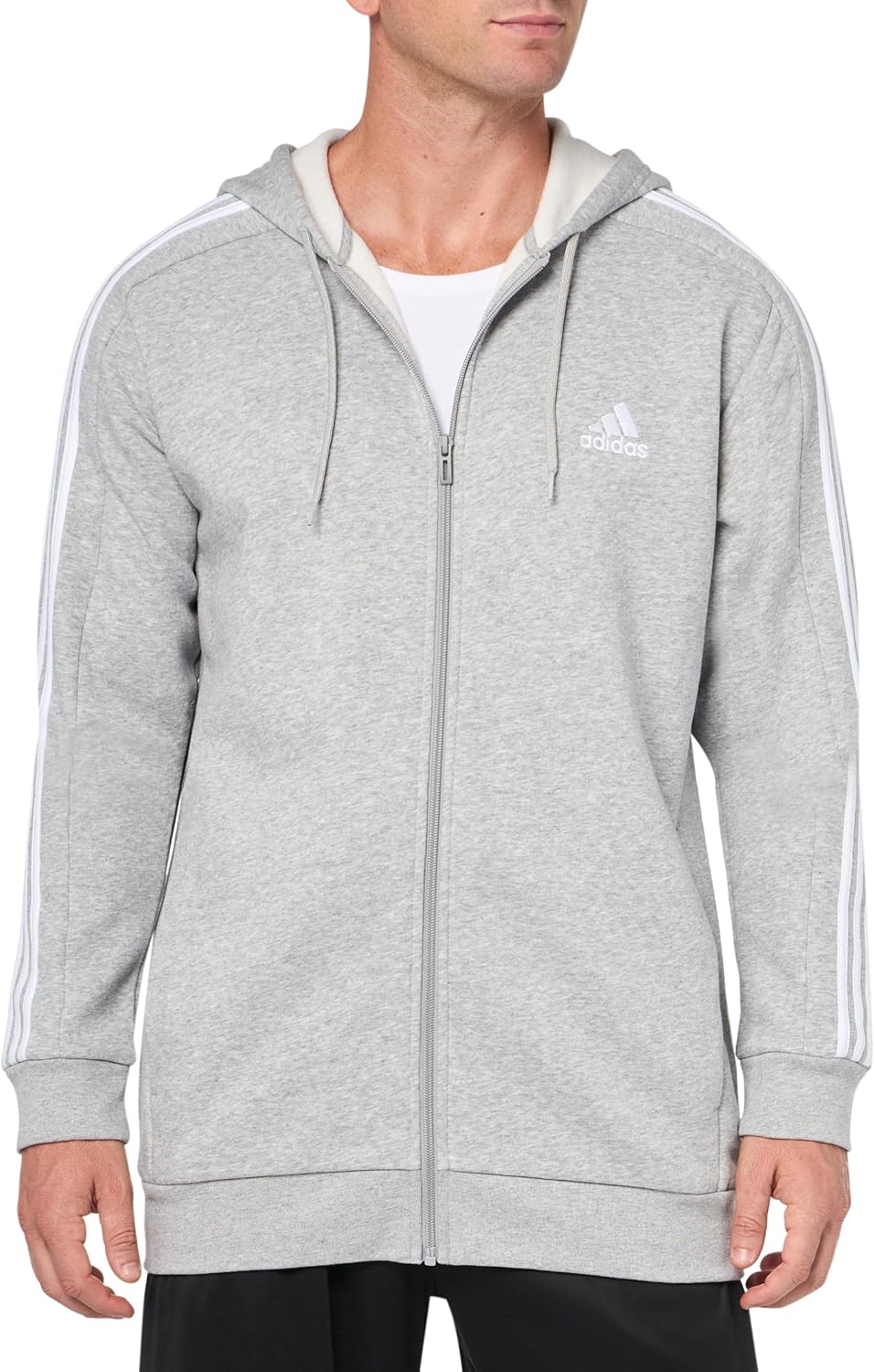 adidas Men's 3-Stripes Fleece Hoodie - Cozy Full-Zip