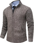 Mens Full Zip Cardigan Sweater with Stand Collar - Warm Knit