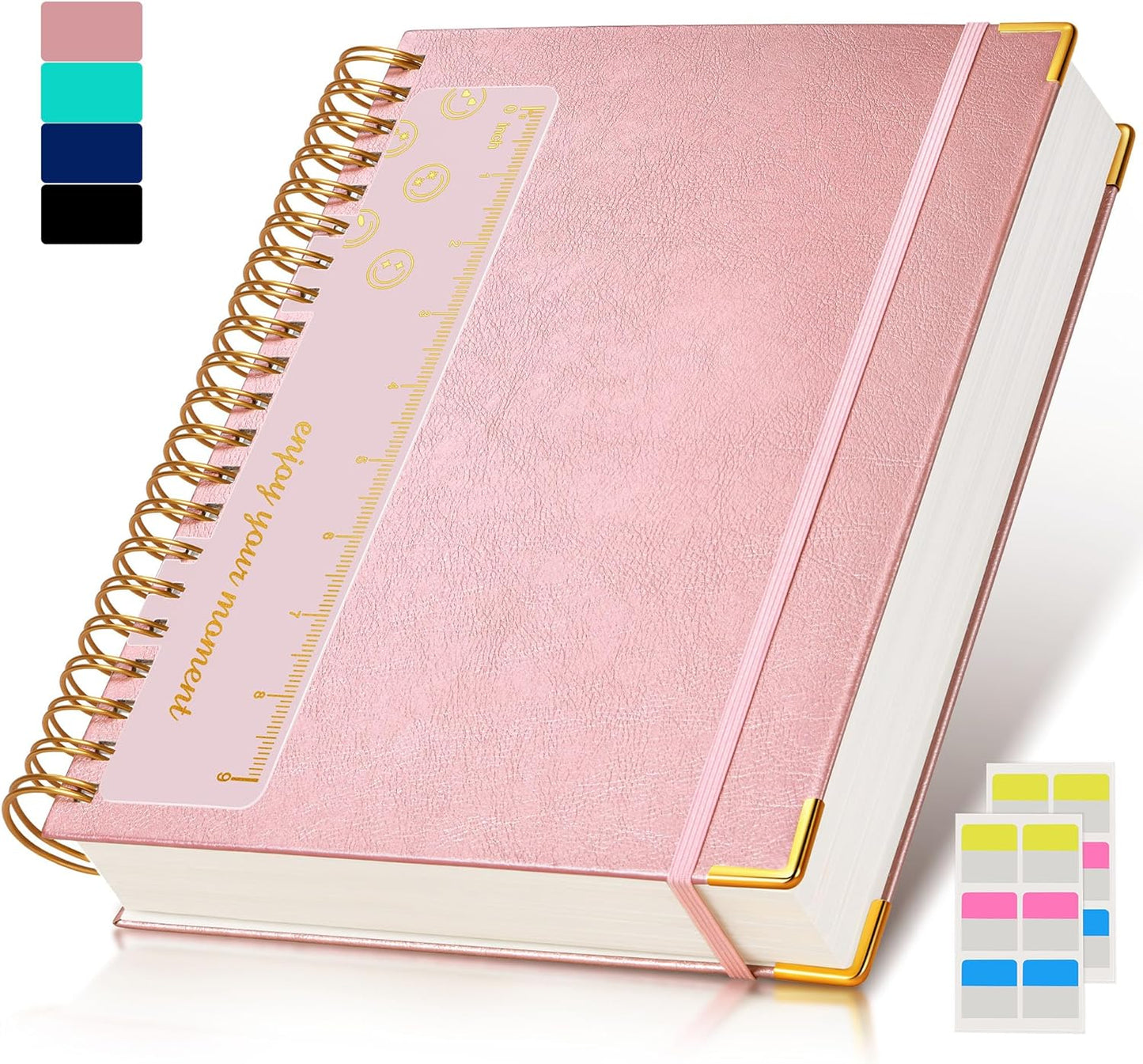 Large Leather Spiral Journal, 300 Pages, College Ruled, Pink