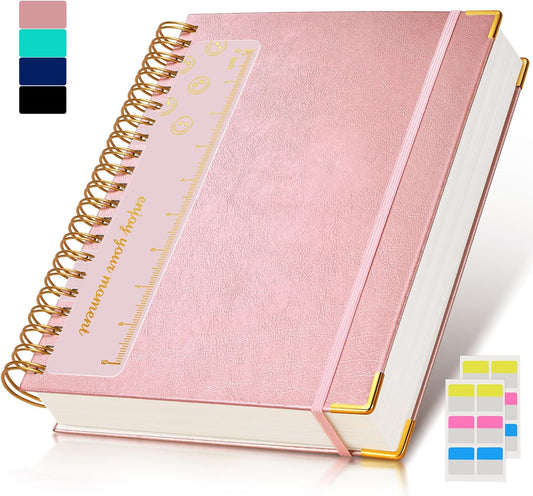 Large Leather Spiral Journal, 300 Pages, College Ruled, Pink