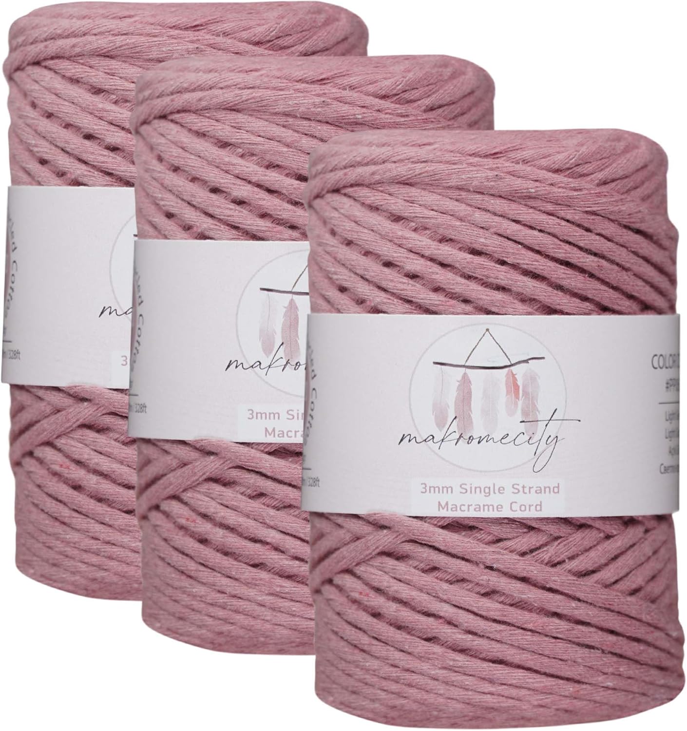 3mm Single Strand Macrame Cord for Art & Crafts - Dusty Rose
