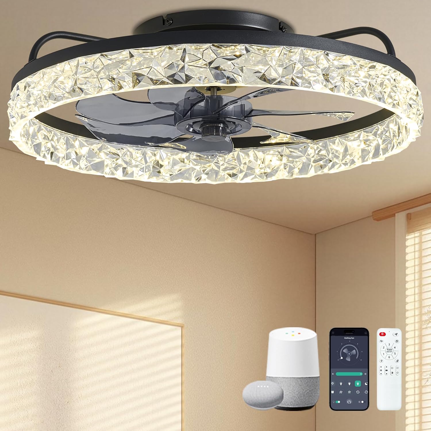 Smart Ceiling Fans with Lights Remote - Modern 20ft WiFi Fan