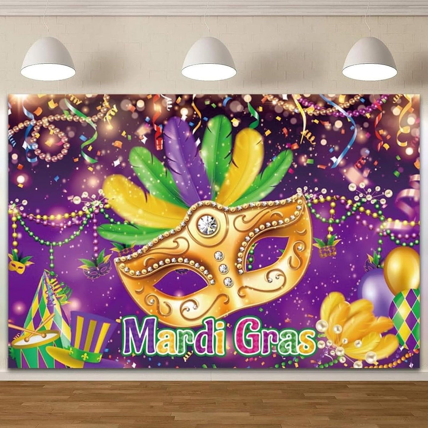 Mardi Gras Mask Backdrop 10x8ft for Carnival Photography Fun