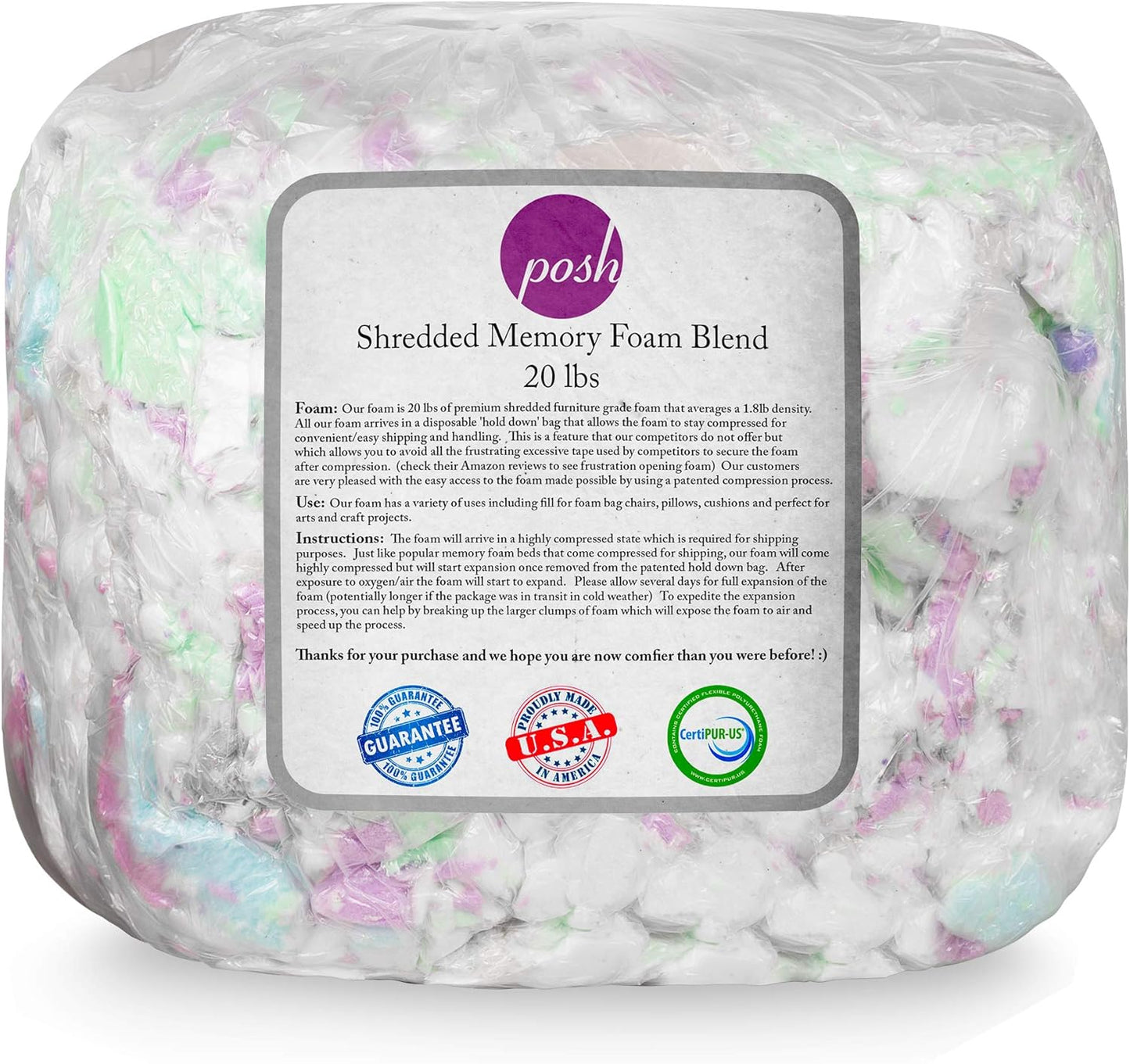 Posh Creations Foam Filling Bean Bag Refill for Comfort