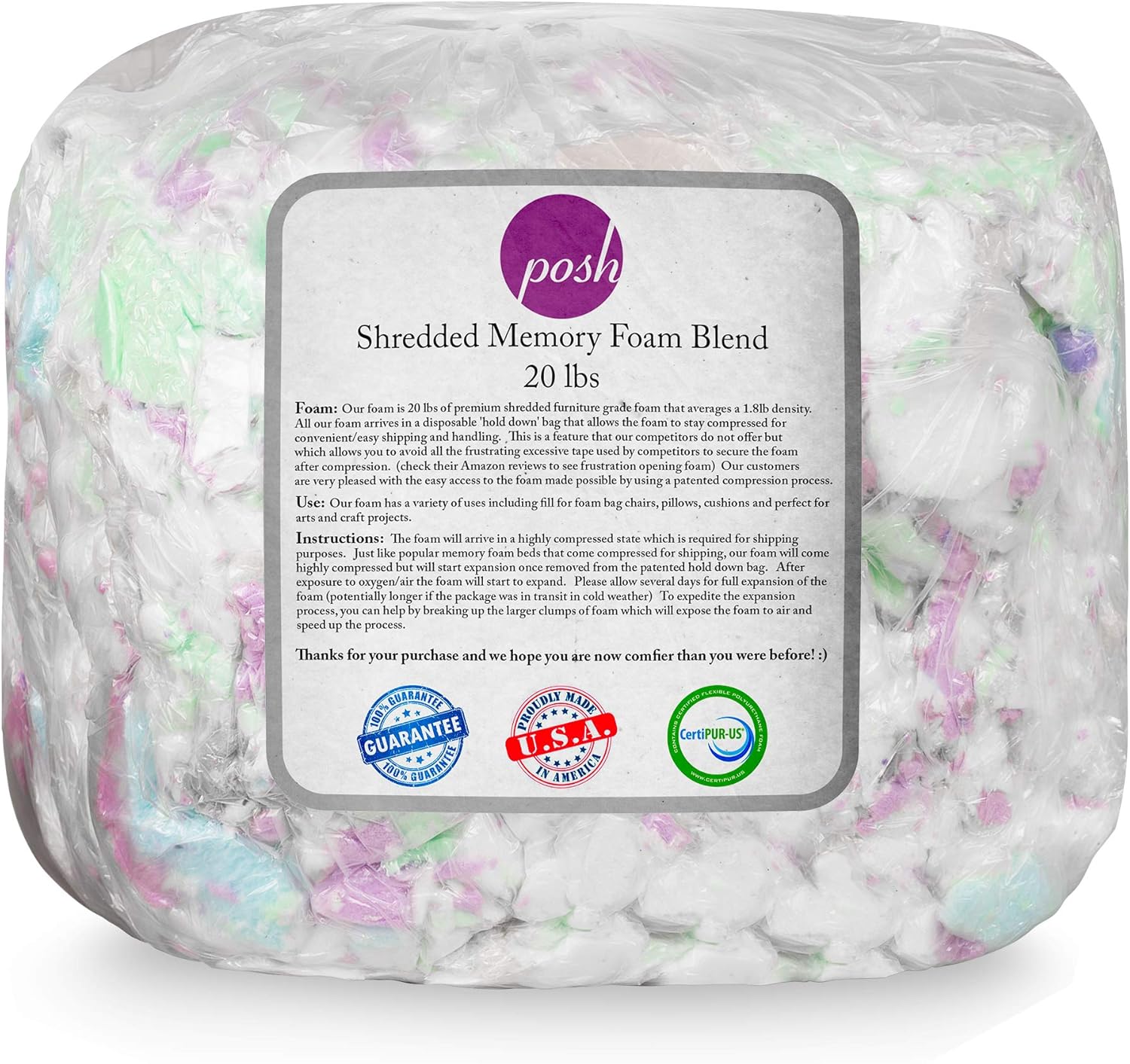 Posh Creations Foam Filling Bean Bag Refill for Comfort