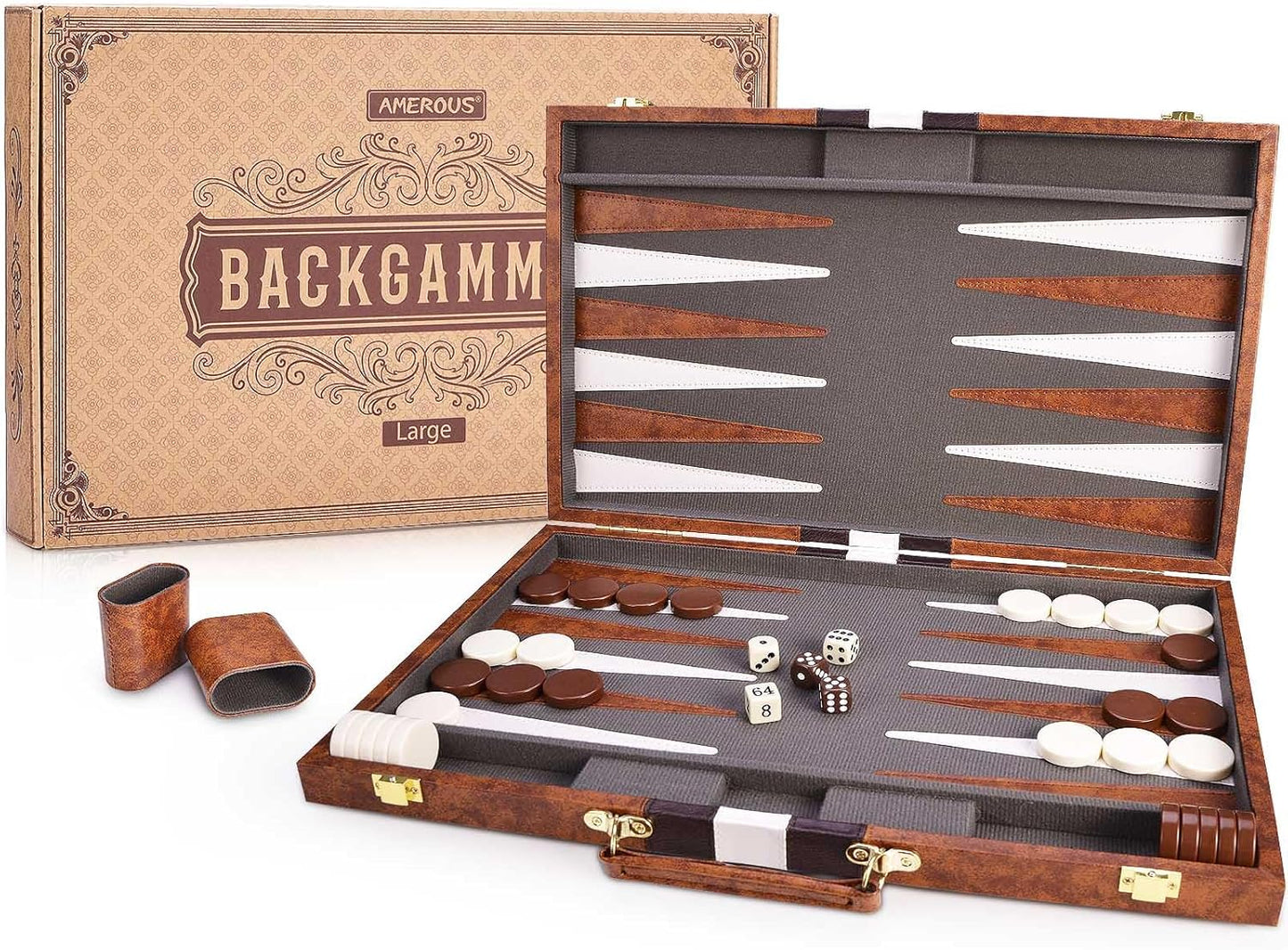 Classic Backgammon Set with Leather Case for Travel Fun
