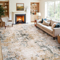 Rugflix 9x12 Area Rug - Washable Neutral Abstract Low-Pile Rug