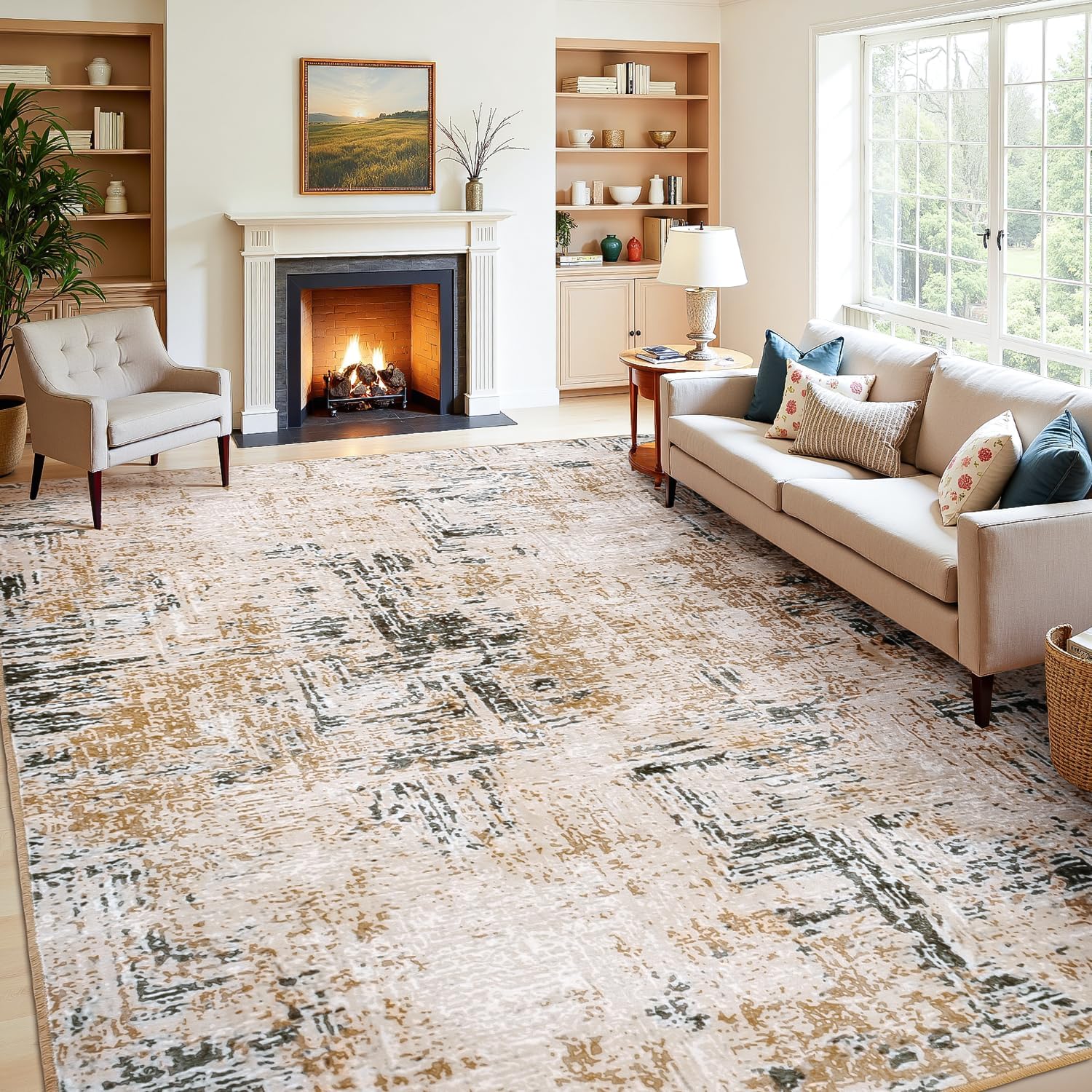 Rugflix 9x12 Area Rug for Living Room, Soft Modern Abstract Design