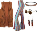 Leumoi 5 Pcs 60s 70s Costume for Women - Red Fringe Vest Set