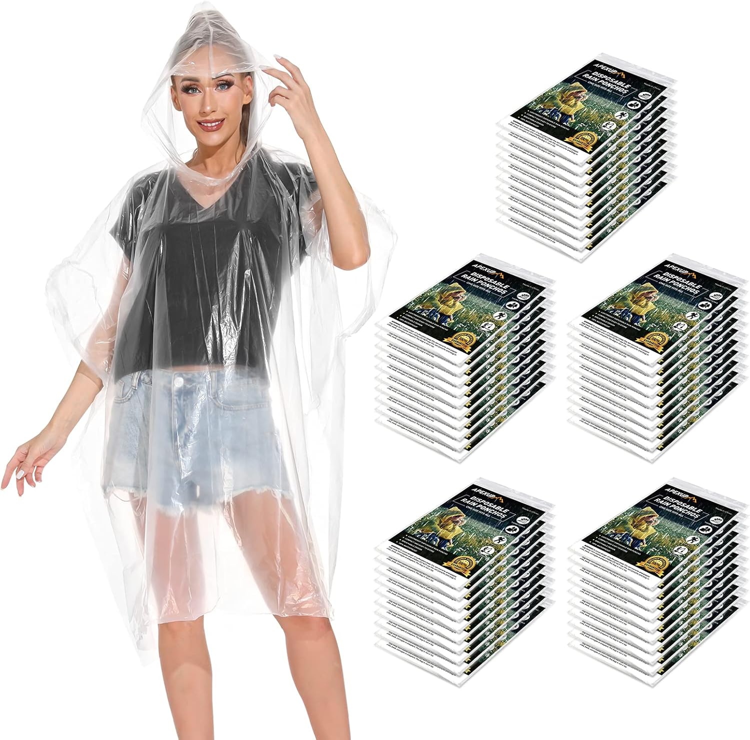 APEXUP Disposable Rain Ponchos for Adults - Lightweight & Durable