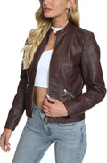 Fahsyee Women's Faux PU Moto Zip Leather Jacket - Vibrant Colors