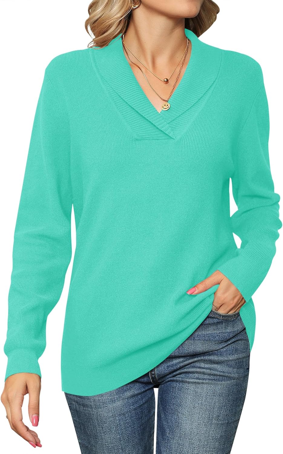 Ivicoer Women Long Sleeve V Neck Pullover Sweater for Style
