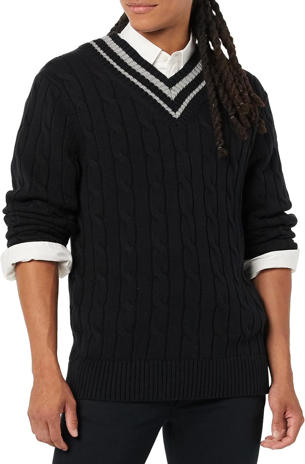 Mens Cable Knit V-Neck Sweater for Comfortable Layering