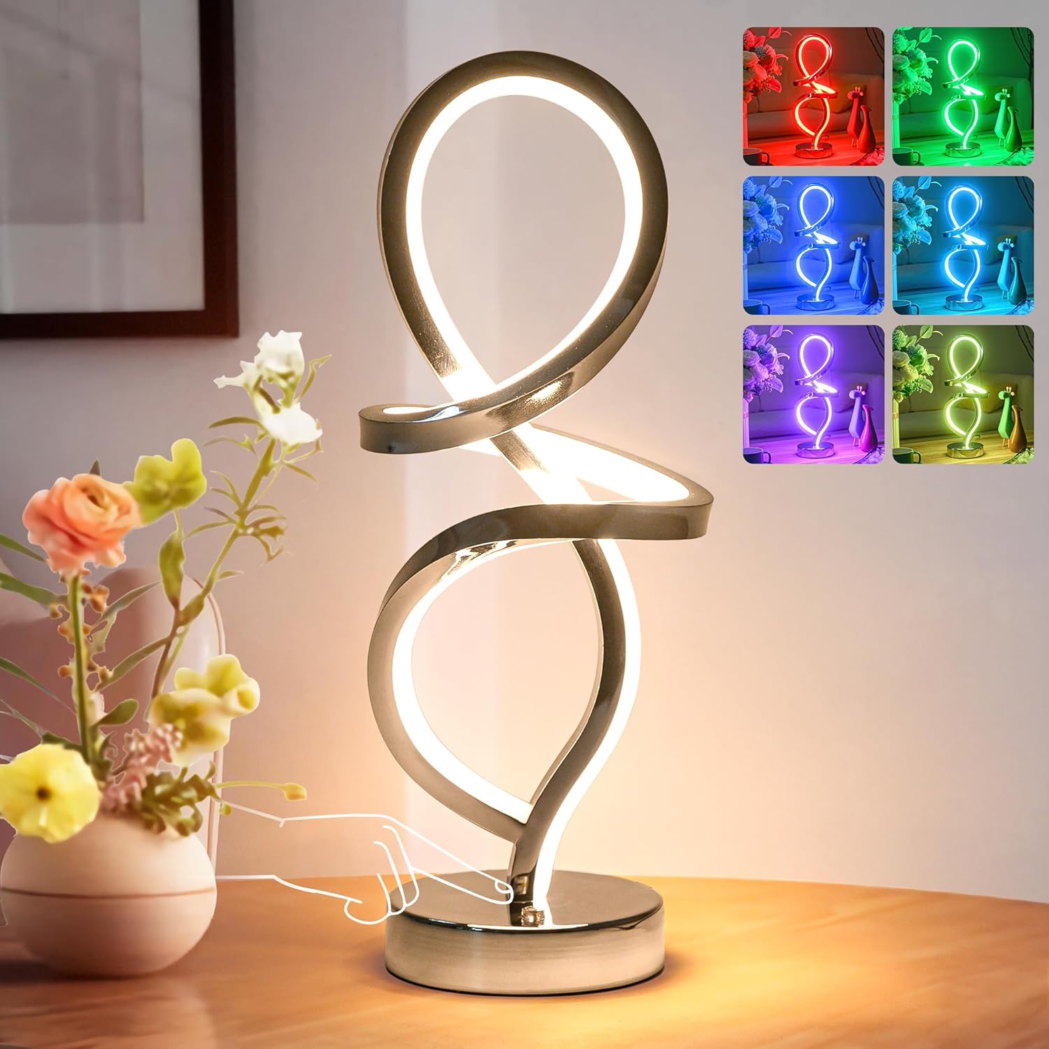 Modern RGB Table Lamp with Touch Dimmable Spiral Design