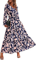 Women Floral Ruffle Maxi Dress - Casual Long Sleeve Fall 2025