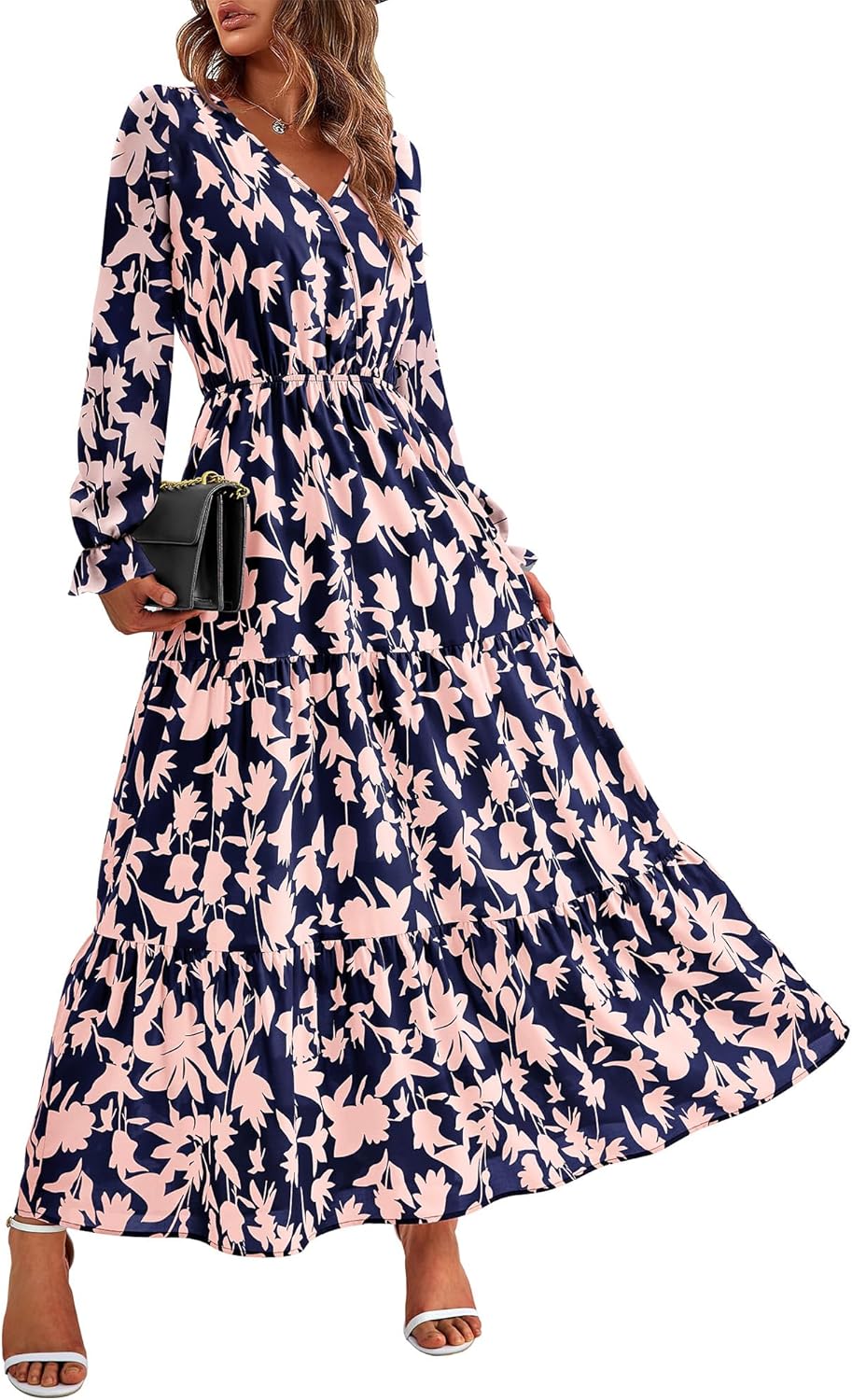 BTFBM Women Fall Dresses 2025 Casual Long Sleeve V Neck Maxi