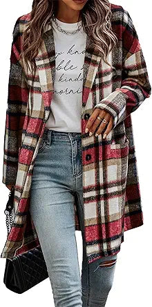 Stylish Women's Plaid Coat for Fall - Mid Length Trench Jacket