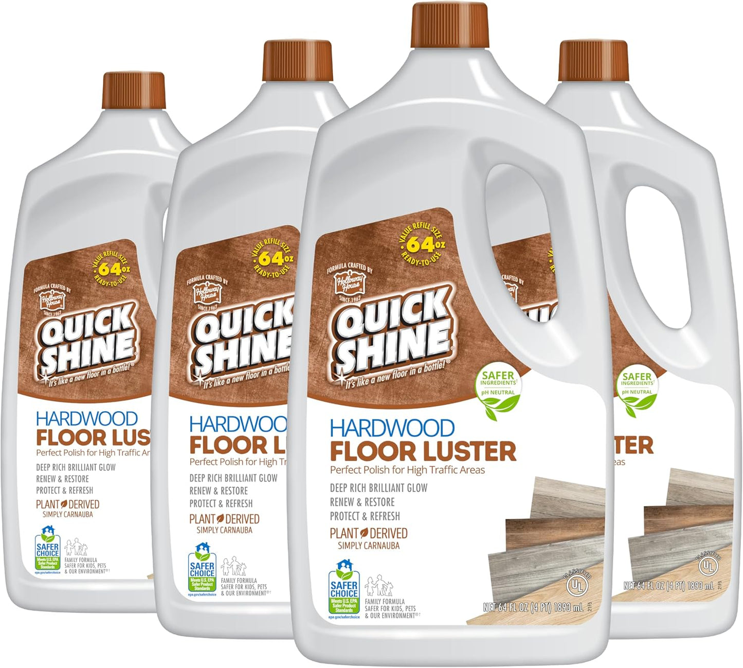 Quick Shine Hardwood Floor Luster-Polish 64oz-4pk for Easy Care