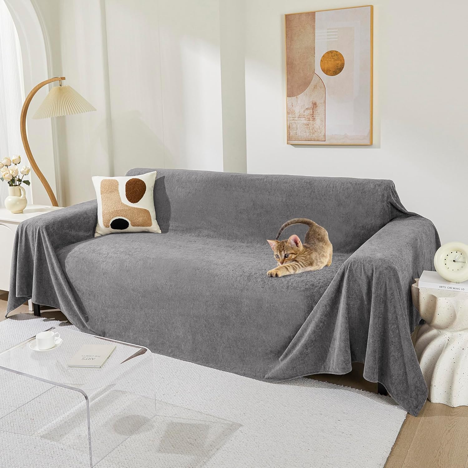 MEETSKY Couch Cover for 3 Cushion Sofa - Soft & Scratch Proof