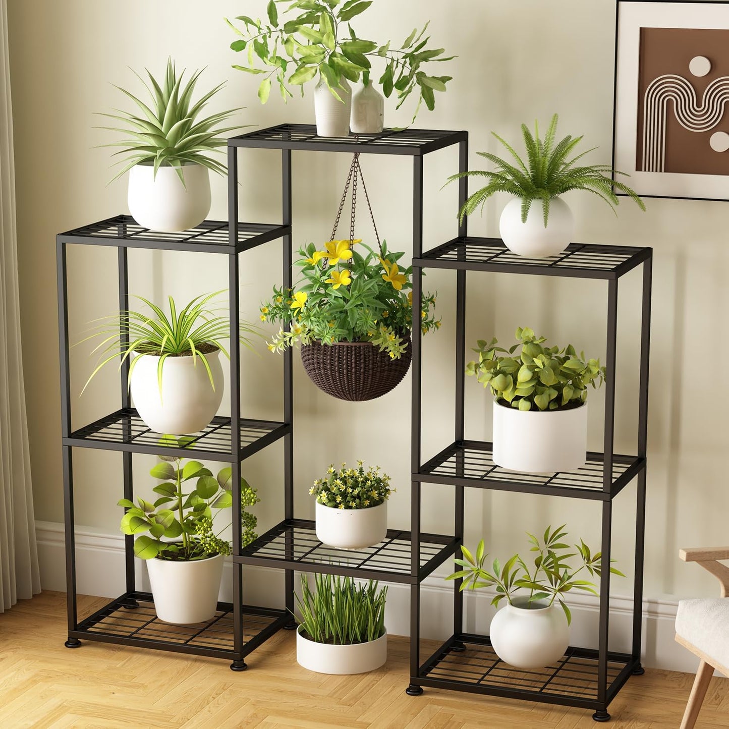 Metal Plant Stand Indoor Outdoor Tiered Shelf for 8 Potted Plants