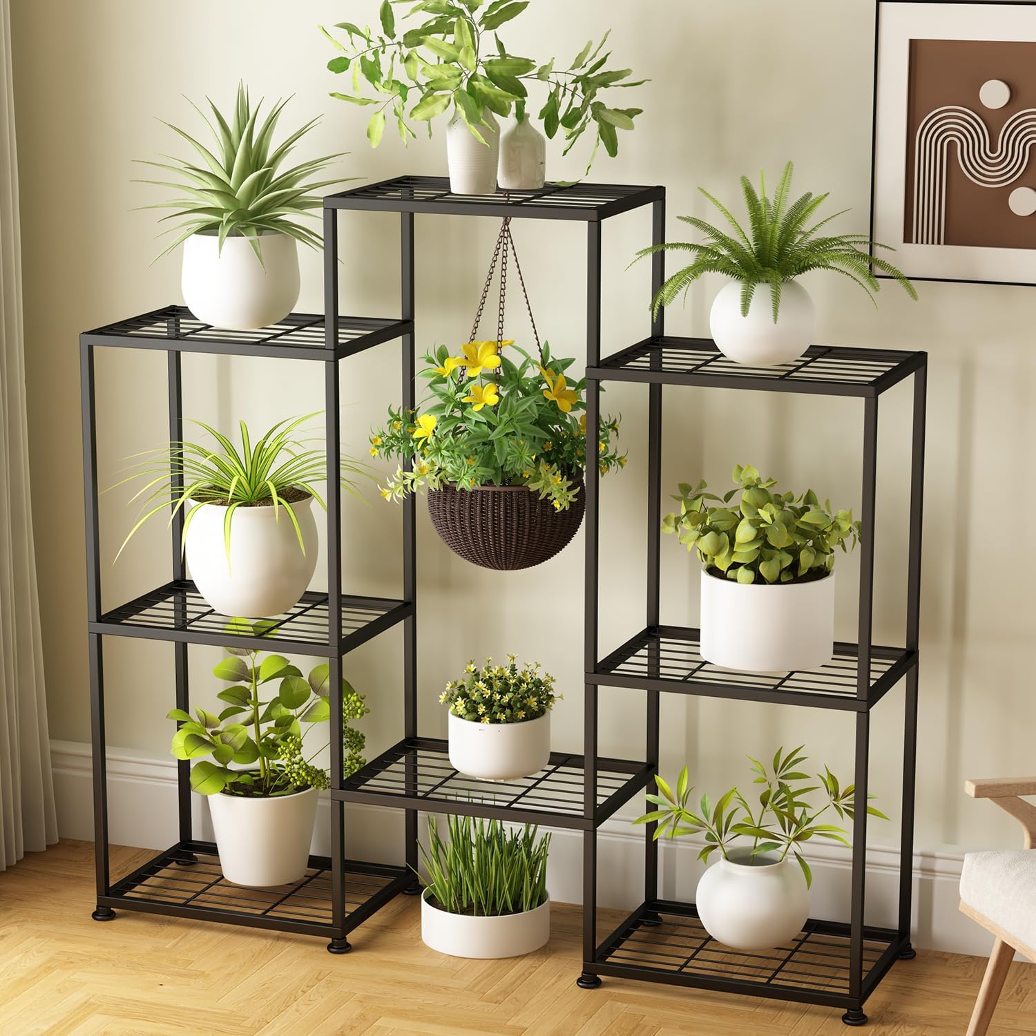 Metal Plant Stand Indoor Outdoor Tiered Shelf for 8 Potted Plants
