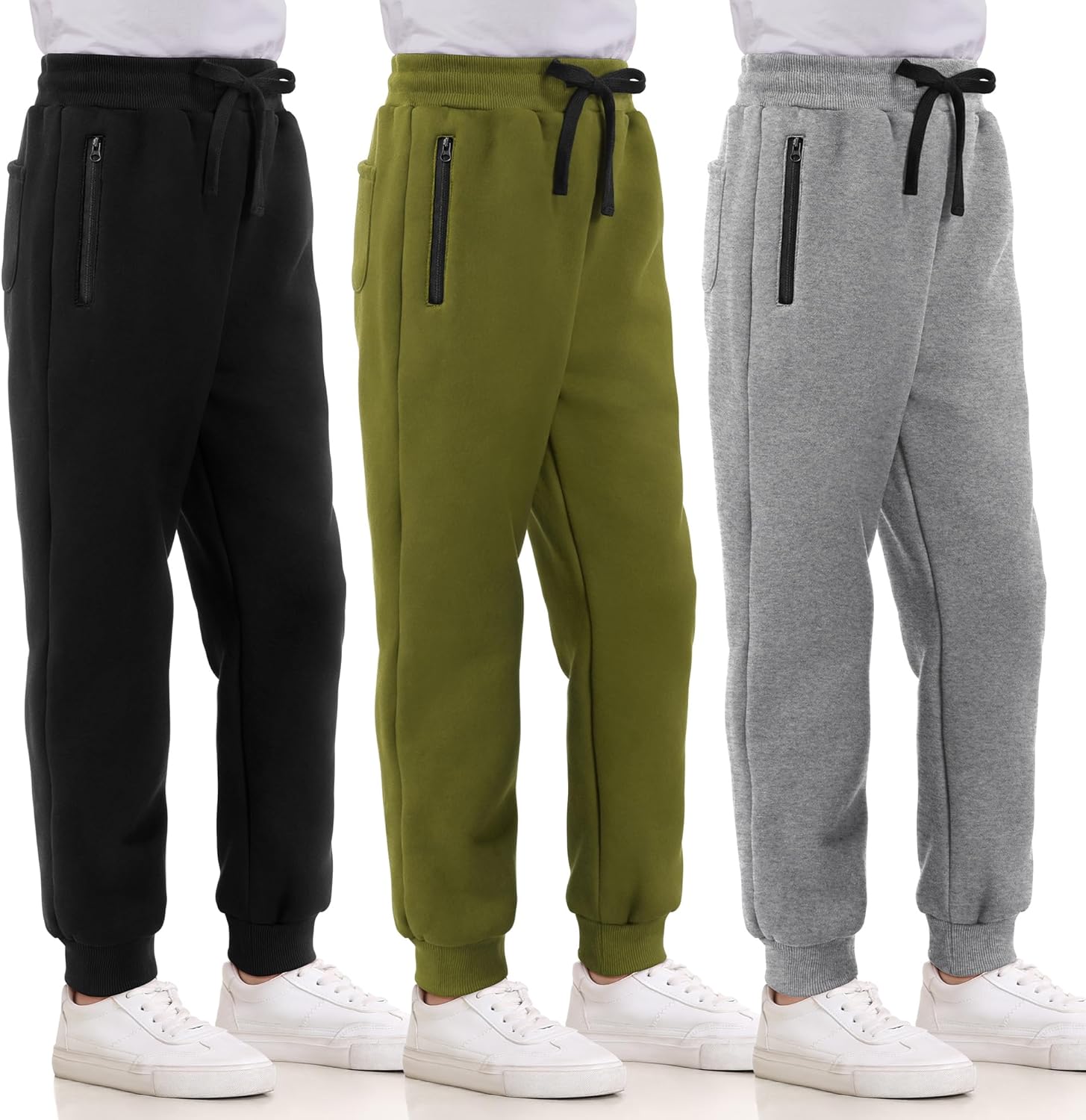 Boys Sweatpants Fleece Cotton Joggers with Zipper Pocket